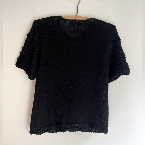 Vintage Doen Style Vintage Crochet Black Knit Sweater size Large Cotton - Picture 2 of 7